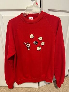 Jerzees Red Sweatshirt with Shepherd and Sheep Graphic